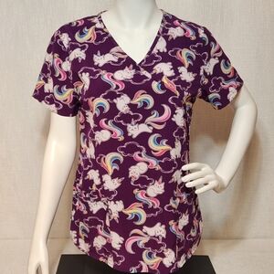 GT Performance Scrub Top Medium Unicorn Kitty Animated Colorful